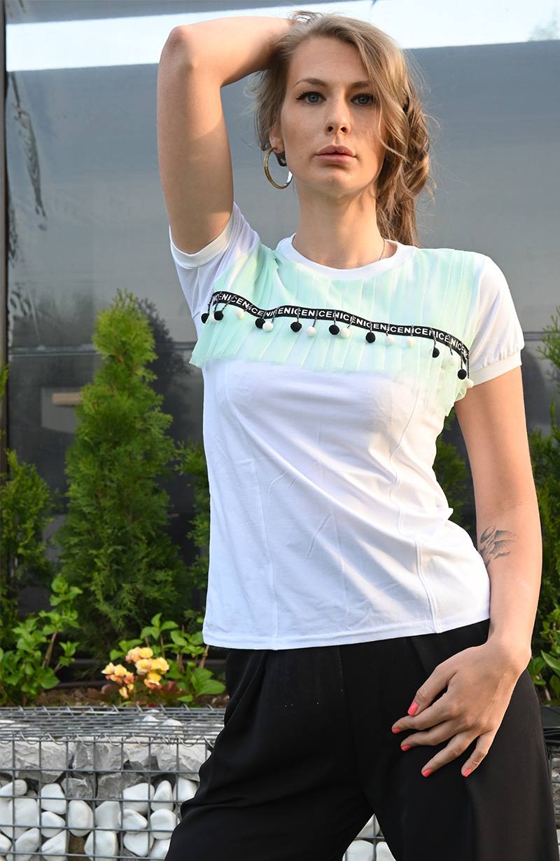  Vera Top With Mint Tulle Trim