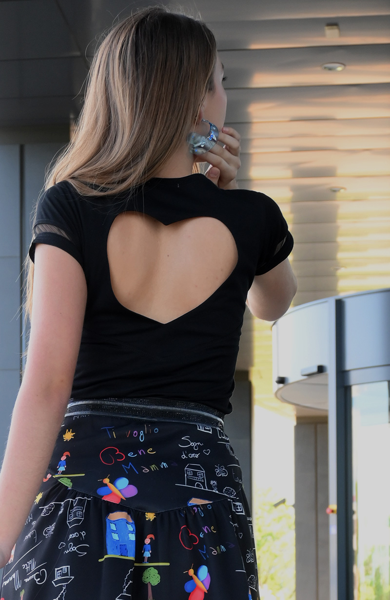 Black Blouse with Heart Back and Tulle Accents