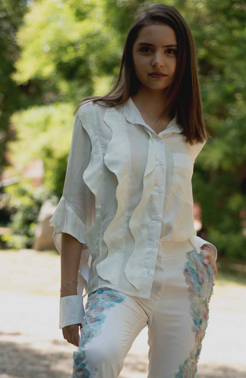 photo of White Shirt Yuki Flow with Asymmetric Wavy Details